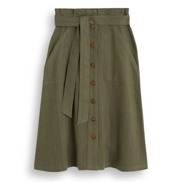 Mango MNG Khaki Button-Front Midi Skirt Linen Cotton blend - Picture 3 of 6